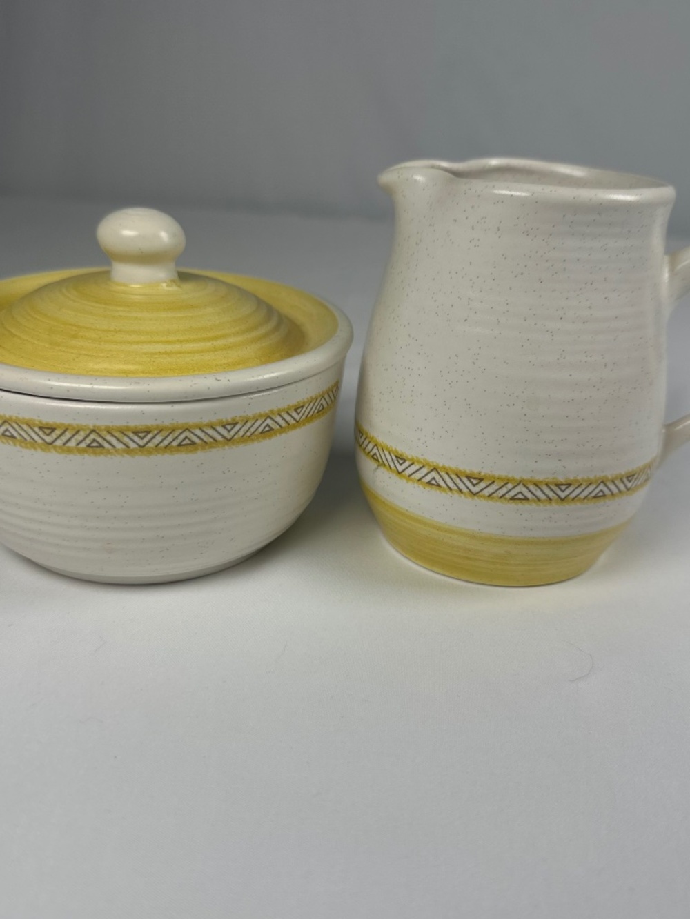 Franciscan Hacieda Gold Cream and Sugar Set Vintage Earthenware Pitcher Bowl MCM